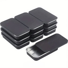 Mini Small Metal Storage Tin Rectangle Slide Craft Jewellery Pills Drugs Black