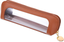 Small Clear Makeup Pouch, PU Leather Makeup Brush Bag Portable Travel Mini Cosme