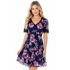 Navy Floral Lace Dress 16W Romantic Cottagecore Babydoll Party Wedding Guest