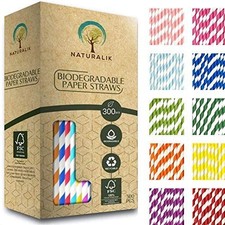 Naturalik 300-Pack Multi-Color Extra Durable Paper Straws - Biodegradable