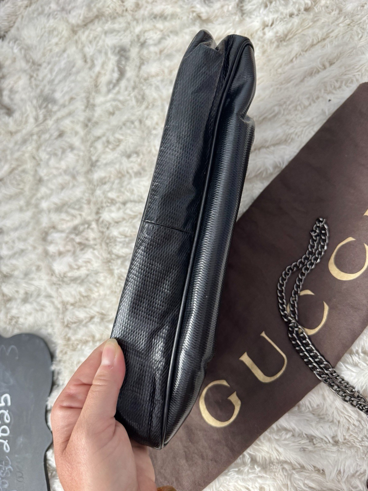 GUCCI VINTAGE PYTHON EMBOSSED CLUTCH CROSSBODY BL… - image 11