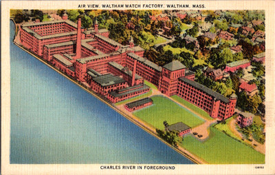 Vintage Postcard Waltham Massachusetts Aerial View Watch Factory River