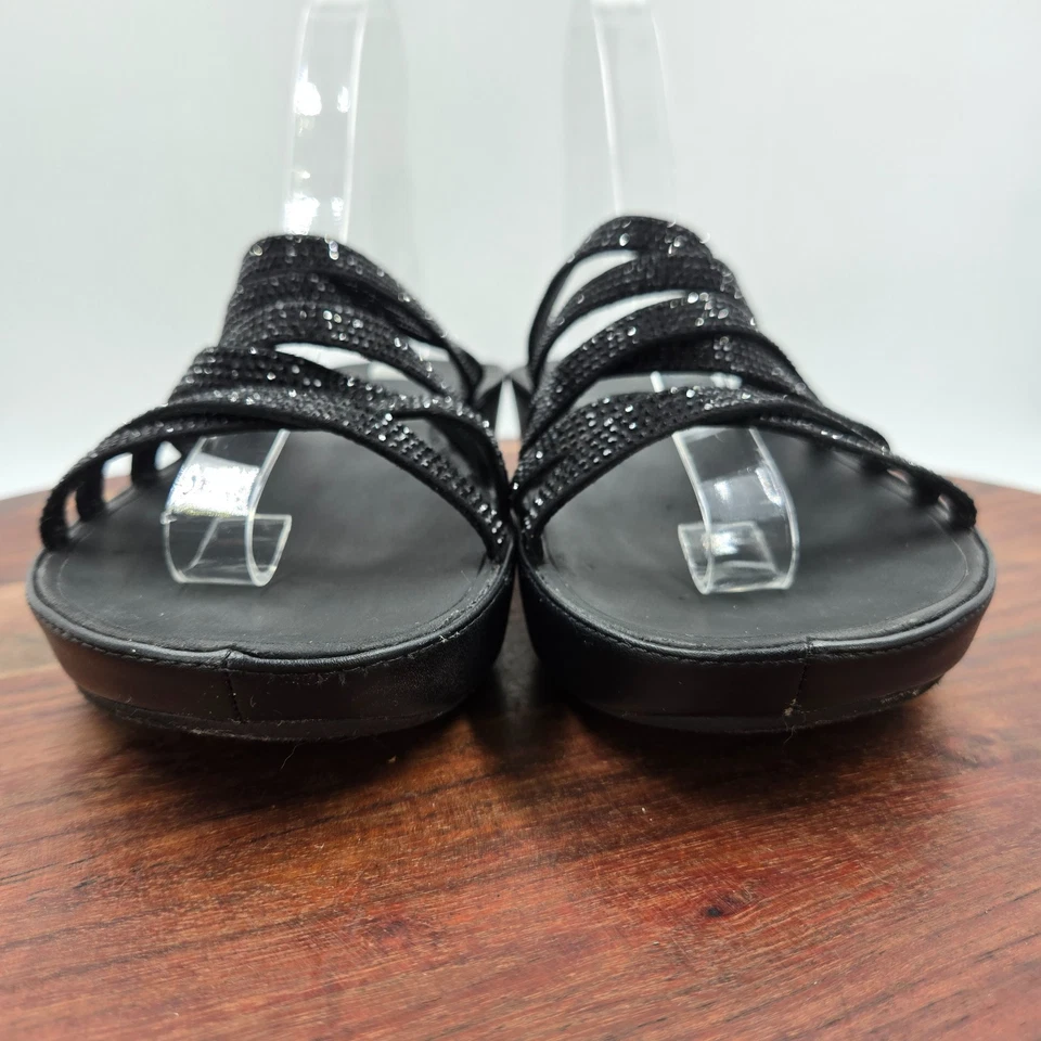 Sandalias FitFlop Linny Mujer 9 Cuero Negro Cristal Tirantes Slide Plataforma Cuña Foto 2 de 4