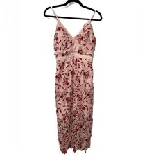 Bardot Coco Lace midi dress in pink with red and pink floral accents size 4