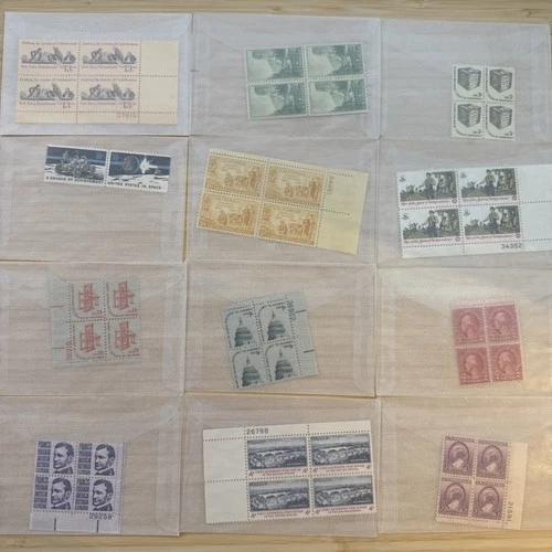 US Stamp Plate Block Lot 12 Blocks MNH MH Mint Collection Glassines Vintage