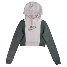 Nike Air Women S Pink Gray Cropped Pullover Hoodie Spell Out Logo