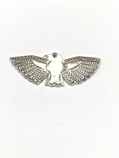 Vintage Fred Harvey Style Sterling Eagle Pin Green Turquoise Native American