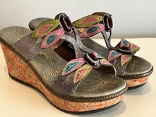 L'Artiste Womens Spring Step Sandal  Queenston Open Toe Cork Wedge 7.5/38 EUC
