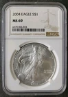 2004 $1 American Silver Eagle Dollar NGC MS69