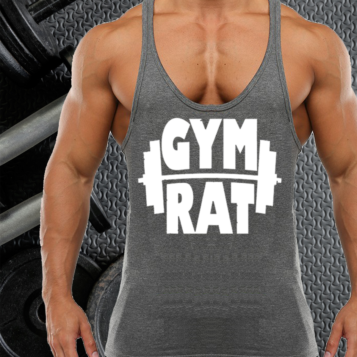 GYM RAT GYM VEST STRINGER BODYBUILDING MUSCLE TRAINING TOP FITNESS