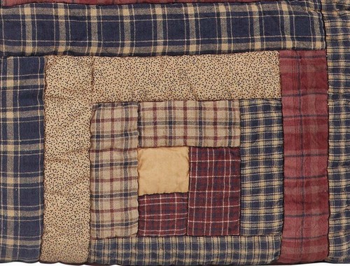 Hand Quilted Pillow Sham Standard Log Cabin Block Patchwork Navy Red Millsboro - Picture 6 of 8