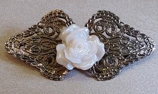 Vintage Hair Clip Barrette Flower Rose Fillagree Victorian Made in Korea