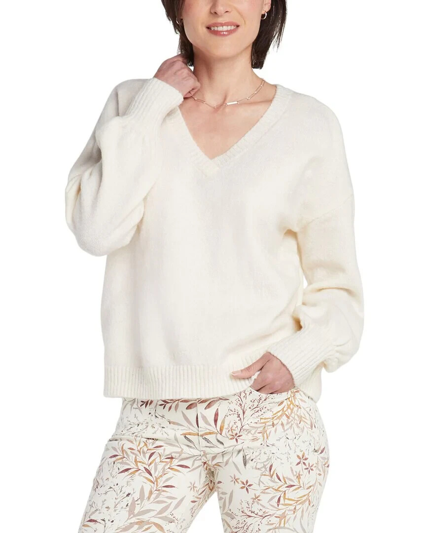 NYDJ Sweater Women's 2XS White Stretch V-Neck Long Sleeve Pullover Cozy JDM694