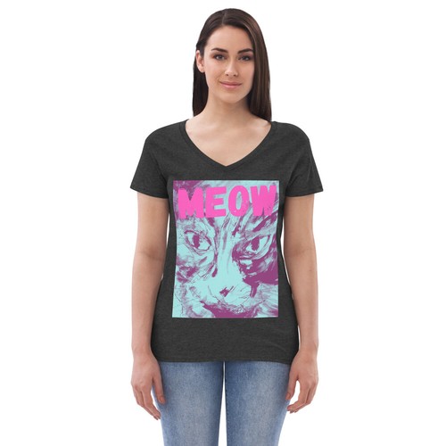 Eco V-Neck T-Shirt "Meow" Women’s recycled v-neck t-shirt - Picture 2 of 9