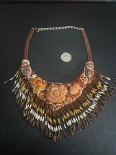 Unique Native beaded Indian beads feel nice on vintage  necklace one of a kind