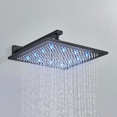 #ad LED 16 Inch Shower Head Black Rain Top Spray High Pressure Black Showerheads $42.99