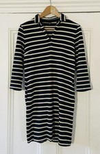 Uniqlo Womens Black & White Striped 3/4-Sleeve Collared T-Shirt Dress XS UK 6-8