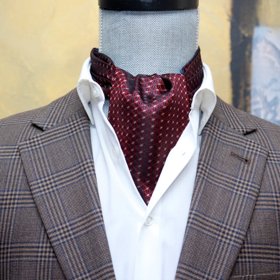 Новый с Ярлыками Мужская Cravat Ascot двусторонний темно-бордовый в полоску подарочная коробка A123 - Изображение 4 из 4