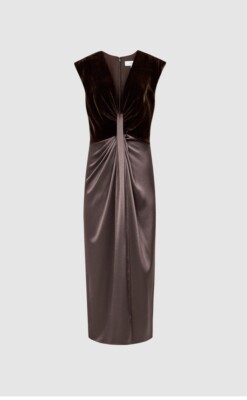 Reiss Livvy Velvet Satin Plunge Midi Dress, Berry Uk6Bnwt,RRP £225 UK