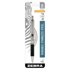 Zebra G-402 Retractable Gel Pen 0.5mm Stainless Steel 1/Pk Black Office School