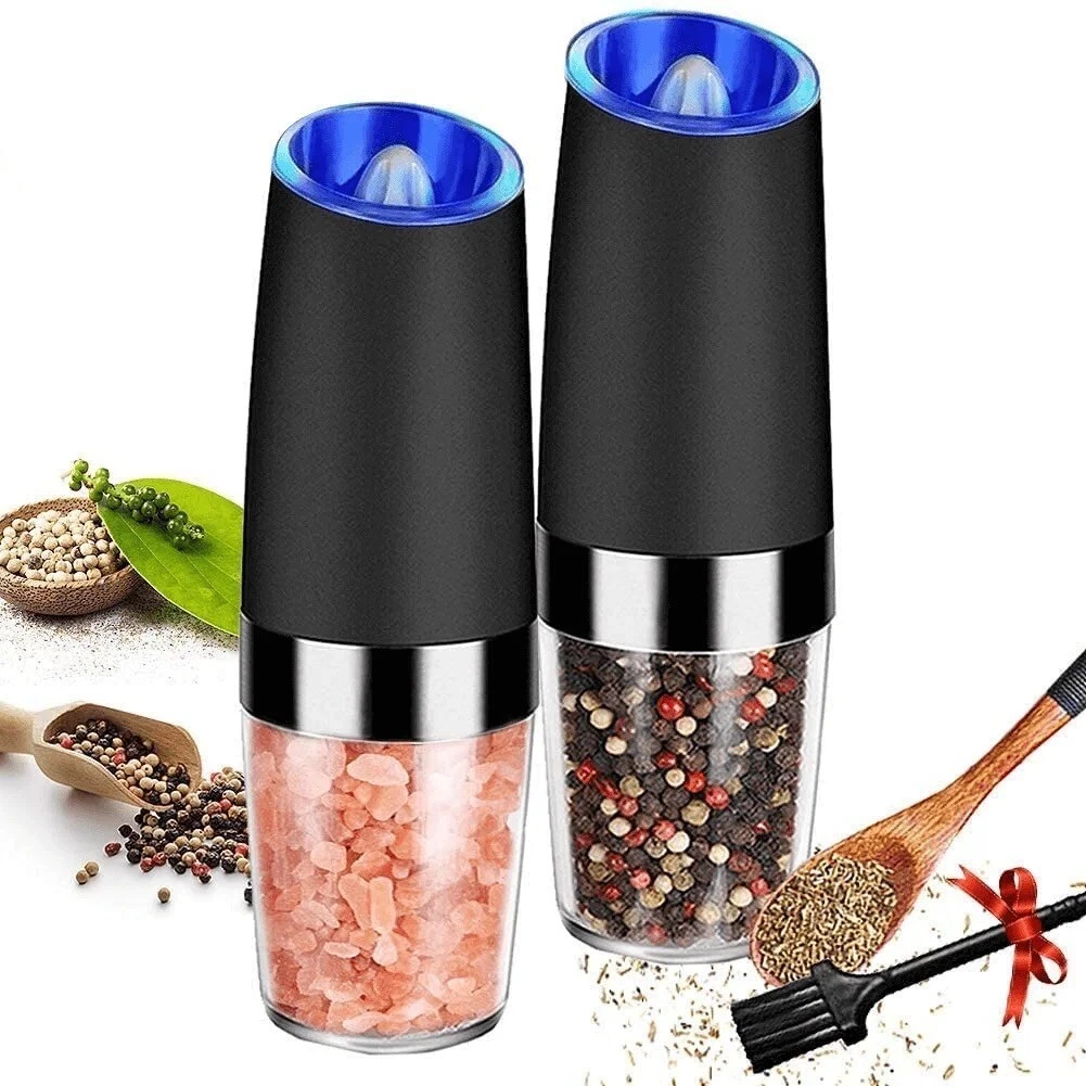 Gravity Electric Pepper Salt Grinder Set with LED Light Stainless Steel . 2-Pack