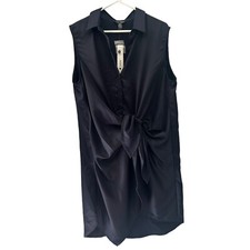 Aqua Women's Satin Mini Sleeveless Shirtdress Navy Blue NEW Size Large