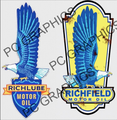 Richfield Motor Oil Vintage Vinyl Decal Sticker XL Large Rusty Distressd 4 for 1