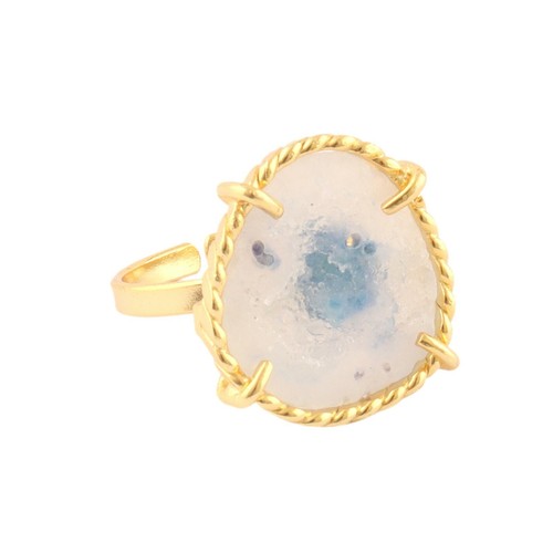 Colorful Natural Geode Druzy Gold Plated Statement Adjustable Rings Gift For Her - Picture 18 of 21