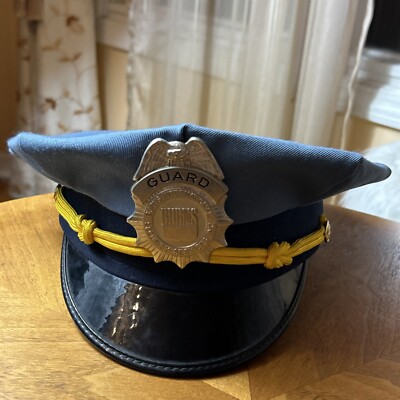 Vintage Burns International Security Officer Hat With Badge Visor Cap 7 1/4