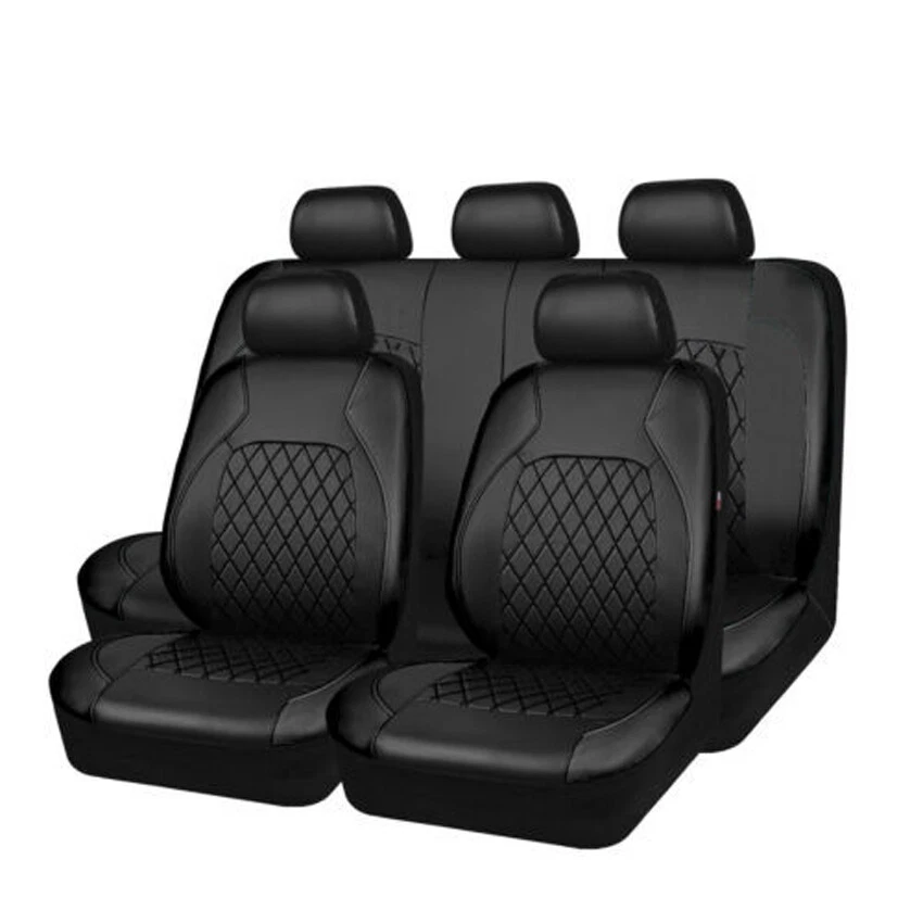 Juego de 9 piezas de fundas de asiento de coche de cuero PU para cojín trasero delantero interior completo Foto 4 de 4