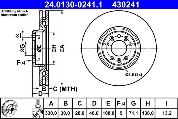 2X ATE 24.0130-0241.1 Bremsscheibe FüR CitroËN DS Opel Peugeot Vauxhall-image