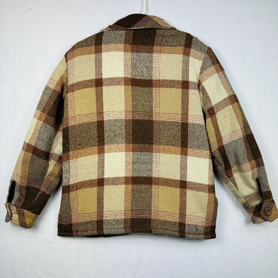 Винтажный 70-х Cabot шерсти клетку фланели шерсти пальто куртка рубашка многоцветный маленький - Изображение 2 из 4