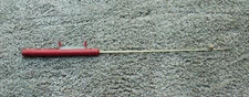 VINTAGE RED WOODEN ICE FISHING POLE ROD 25" LONG ~ LINE WINDER CORK HOOK
