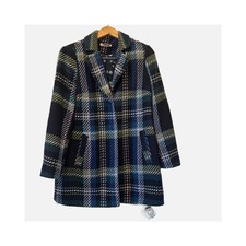 Cath Kidston Women’s Tartan Plaid Coat Sz 12 Made In London Blue Green Lined