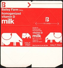 Vintage box BAILEY FARM DAIRY Vitamin D milk carton St Louis Missouri unused