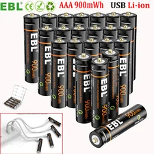Lot EBL 1.5V USB Rechargeable AAA Lithium Battery Li-ion Batteries + Cable Case