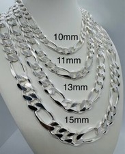 .925 Sterling Silver Figaro Link Chains Men's/Women's 10mm - 15mm Length 16"-30"