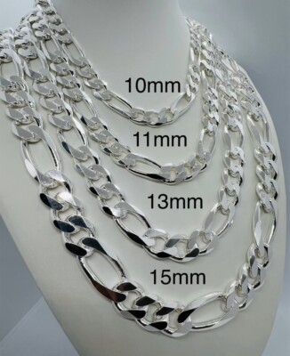 925 Sterling Silver Figaro Link Chains Men's/Women's 10mm 15mm