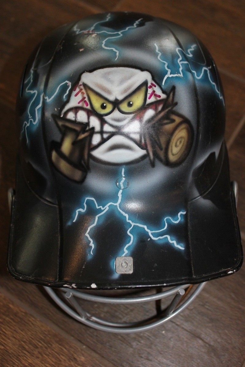 FuN! Used Youth Batting Helmet! Custom Airbrushed Ball Eats Bat! Lightning  