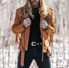 Mens Brown Suede Leather Fringe Jacket, Mens Vintage Western Style Fringe Jacket
