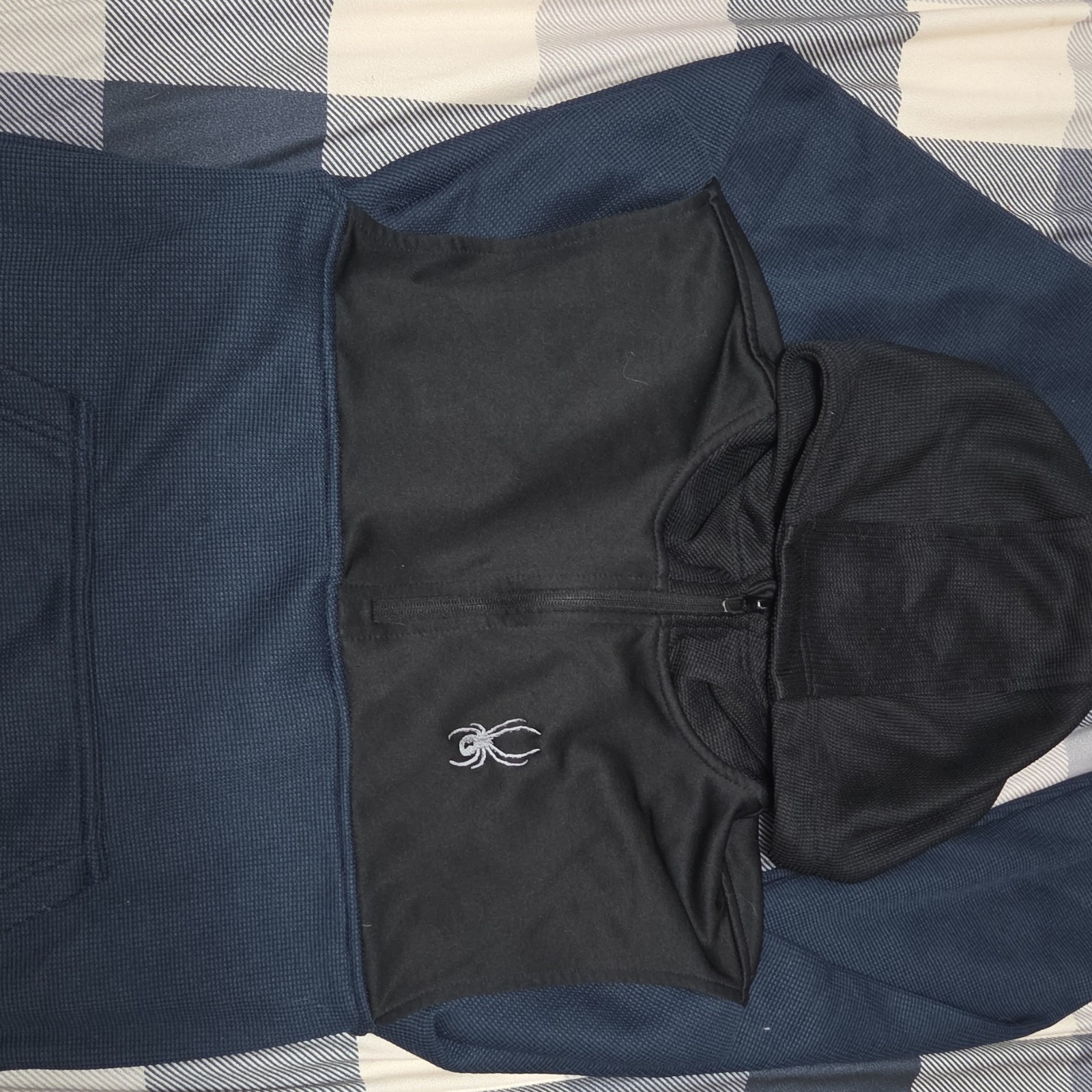 Spyder Pullover Hoodie Black Blue Men's Size S 1/4 Zip Hooded Pockets