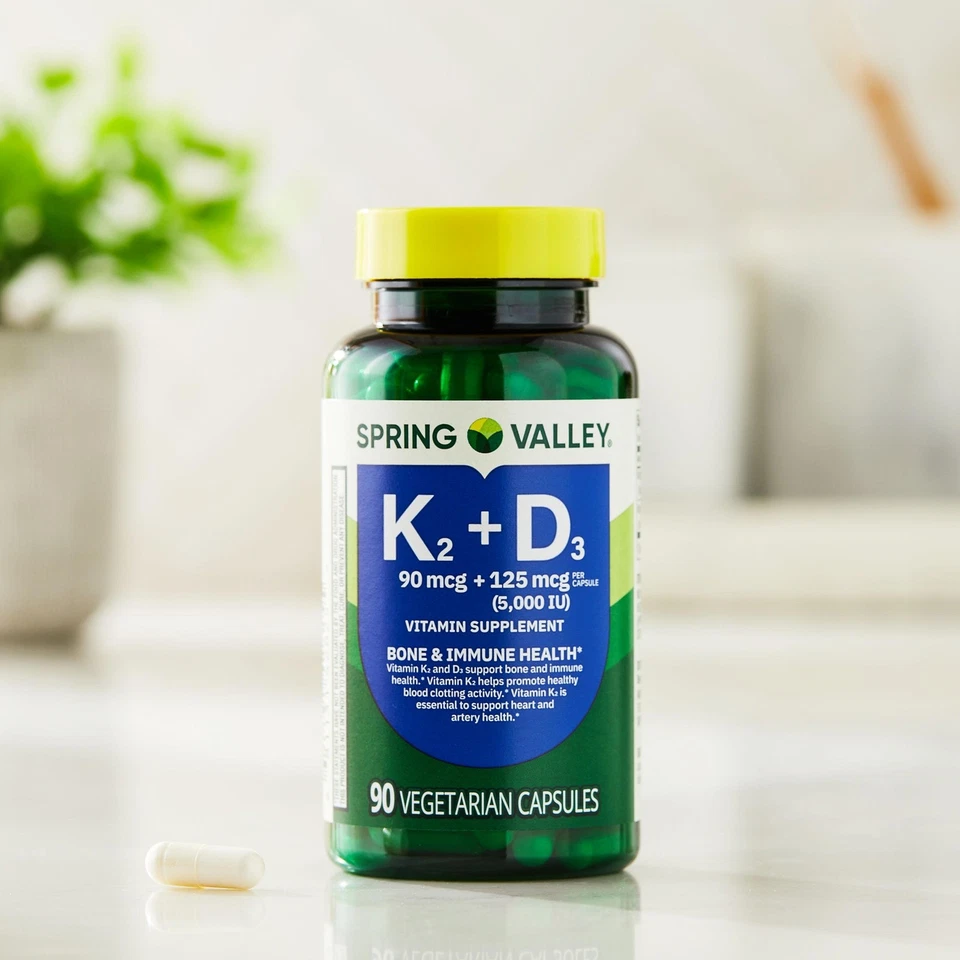 Spring Valley Vitamin K2 (90mcg) + D3 (125mcg) Vegetarian Capsules, 90 Count - Image 4 of 4