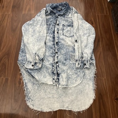 THRILL Jeans Shirt 2XL Distressed Splattered 100% Cotton Double Pocket Button Up