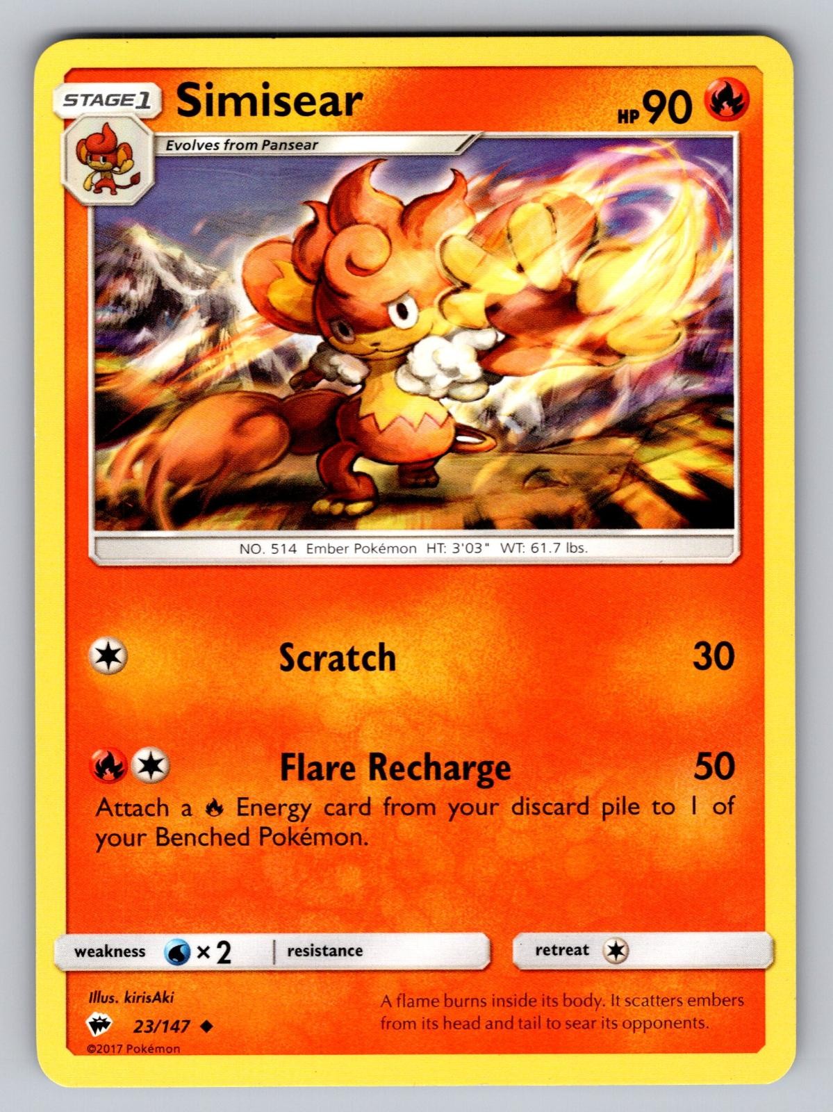 Simisear 23/147 Uncommon Burning Shadows Pokemon Lightly Played
