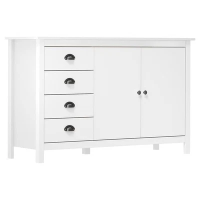 Sideboard Weiß 130x40x80 cm Massivholz Holz Kiefer 4 Schubladen 2 Türen Kommode - Bild 1 von 4