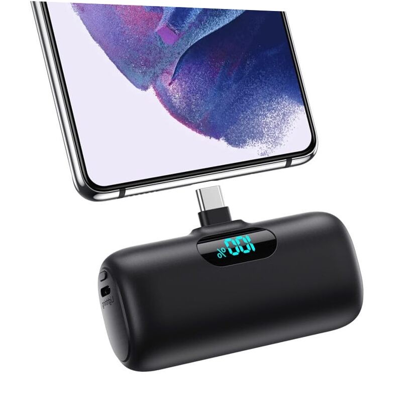 Mini Portable Charger 5000mAh Power Bank,15W PD USB C Cell Phone Portable Black