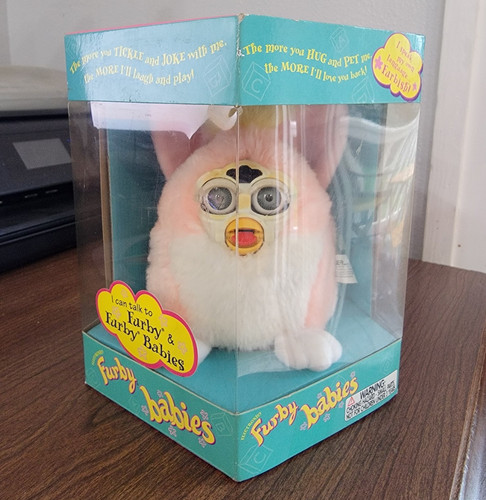 Vintage 1999 Electronic Furby Babies Pink And White Yellow Hair Brand New Sealed