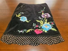 Vintage Nanette Lepore Velvet Black Embroidered Skirt Size 4
