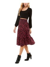 CITY STUDIO Womens Black Crop Top Skirt Long Sleeve Midi Dress L