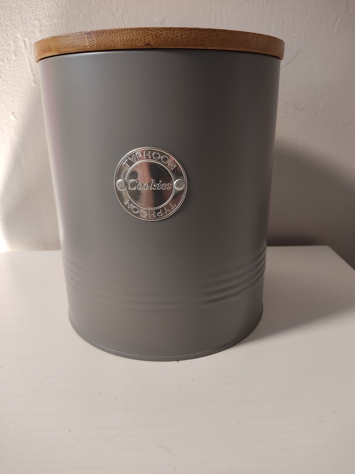 Typhoon Grey Cookie Tin Round Metal Airtight Kitchen Storage Biscuit Jar